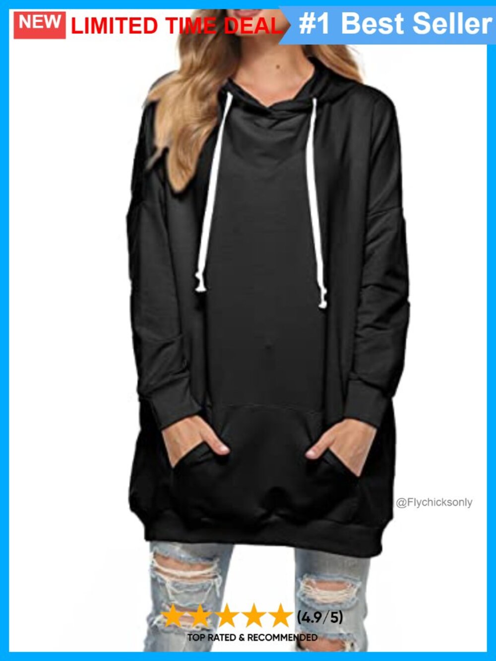 Oversized Hoodie Extra Long Hooded Tunic Sweatshirt Kangaroo Pocket